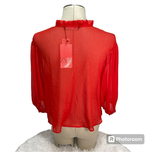 Zara NWT Semi Sheer Chiffon Blouse with Ruffles Women's Size XS - Picture 2 of 9